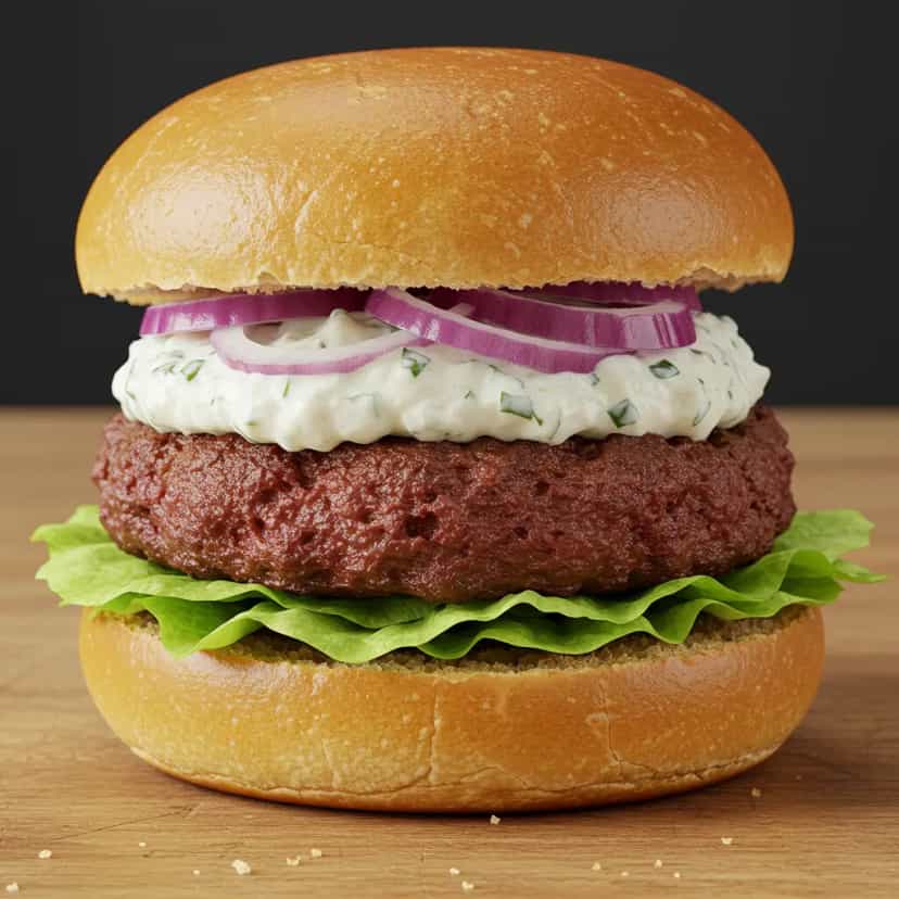 Foto deliciosa de Hambúrguer de Kibe Cru pronta para servir - Salgadinhos