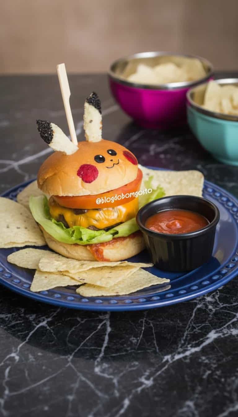 Foto deliciosa de Hambúrguer Pikachu pronta para servir - Salgadinhos