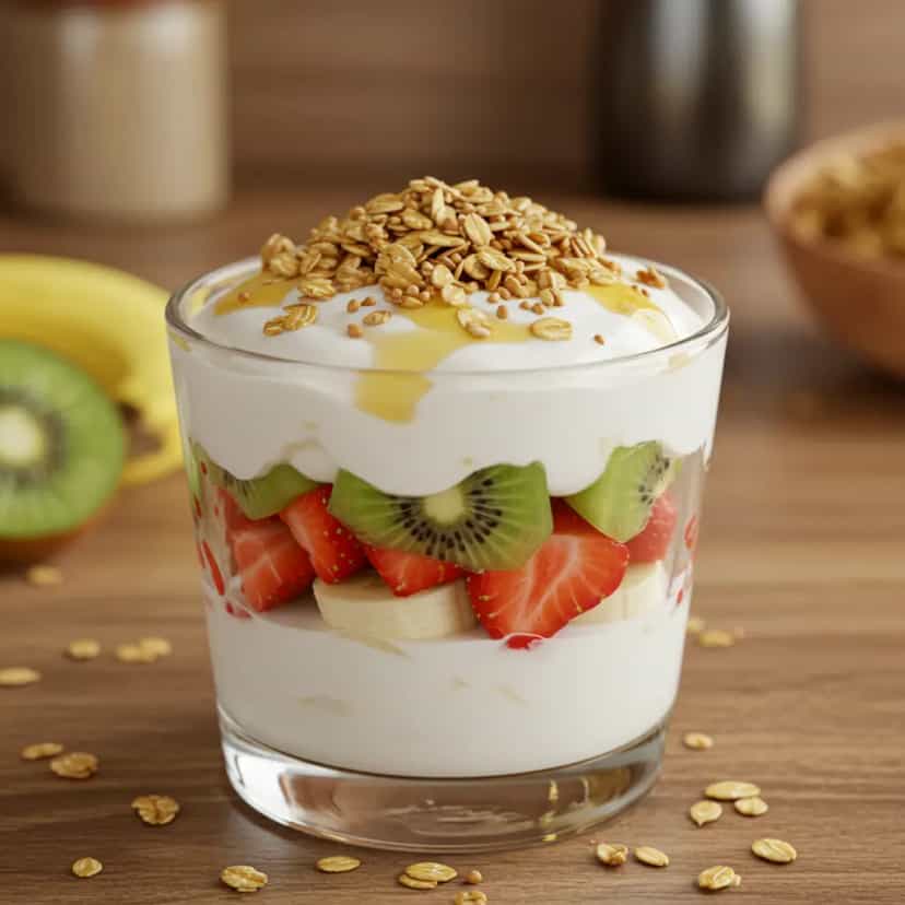 Foto deliciosa de High-Protein Greek Yogurt Parfait pronta para servir - Proteicas