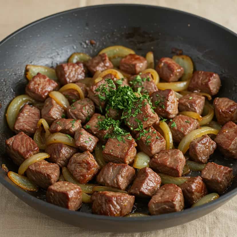 Foto deliciosa de Iscas de Coxão-Mole Acebolada pronta para servir - Outras Receitas