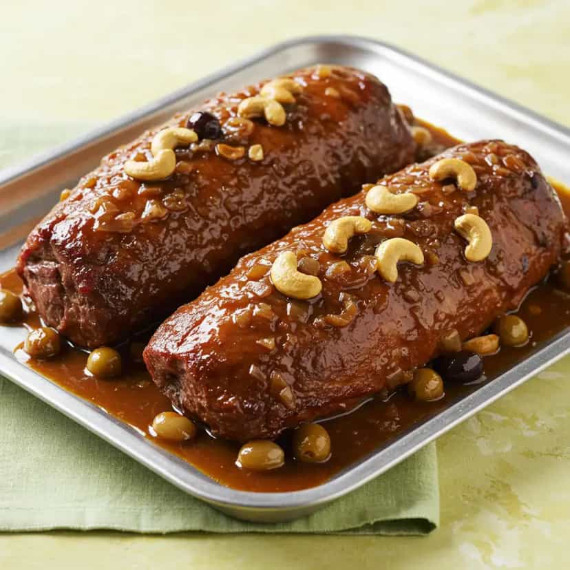 Foto deliciosa de Lagarto Recheado ao Molho Madeira pronta para servir - Carnes & Frango
