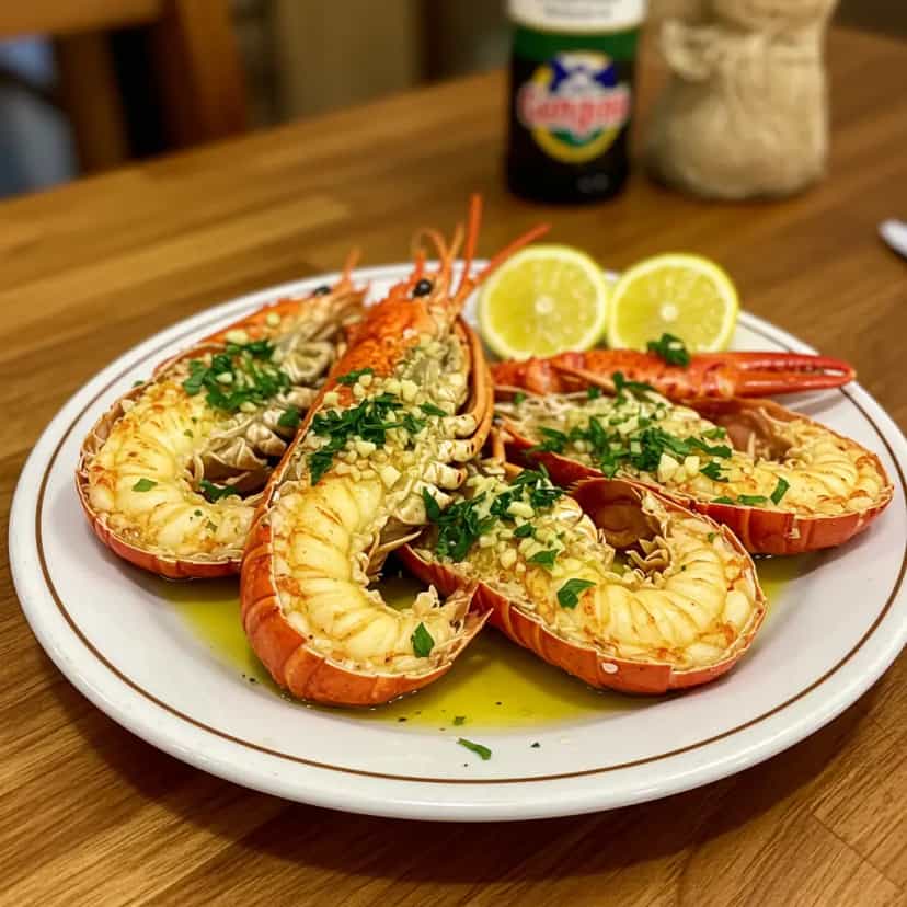 Foto deliciosa de Lagosta Caprichada ao Alho e Óleo pronta para servir - Peixes & Frutos do Mar