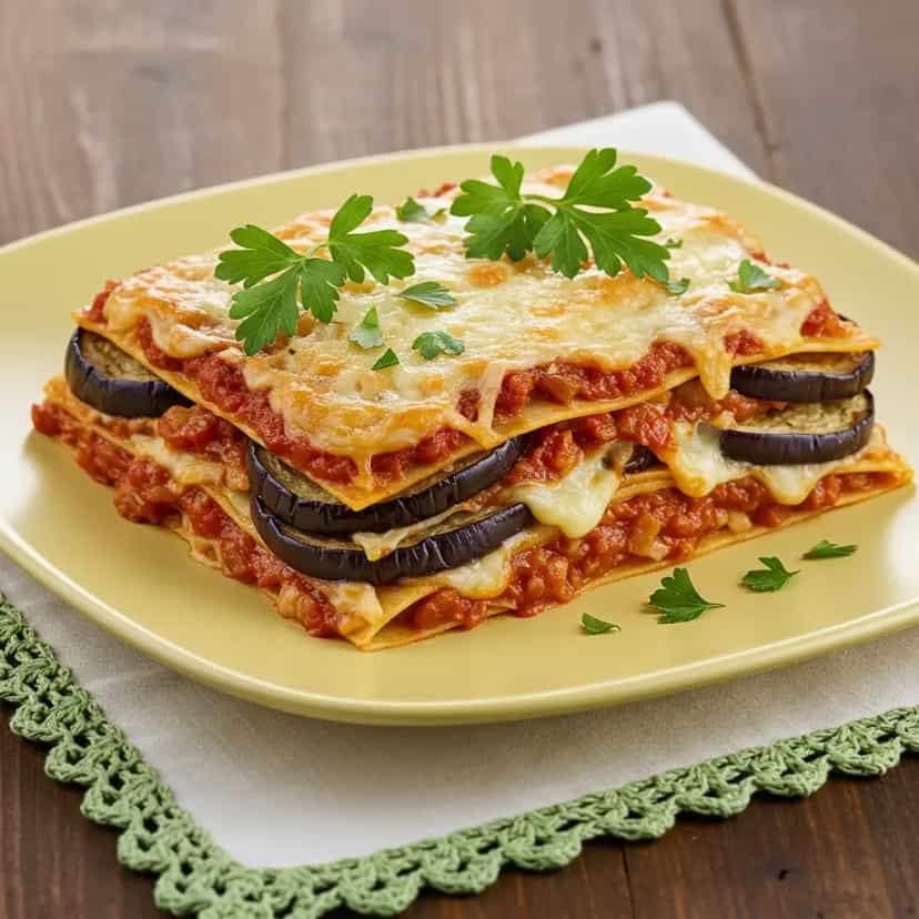 Foto deliciosa de Lasanha de Berinjela ao Molho Suave pronta para servir - Massas & Macarrão