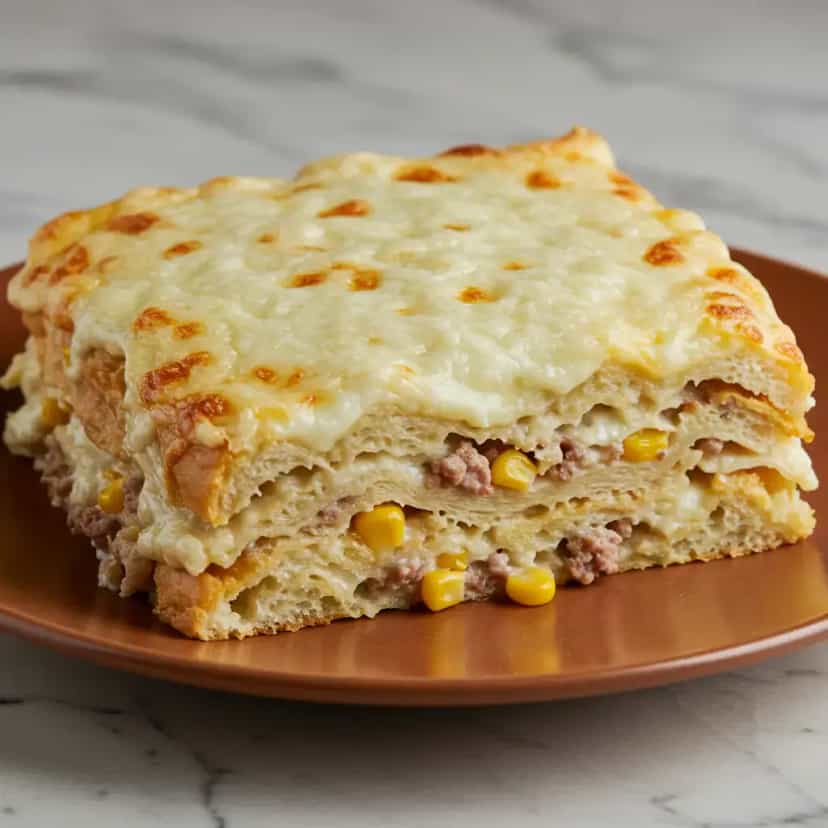 Foto deliciosa de Lasanha de Pão Francês com Frango pronta para servir - Carnes & Frango