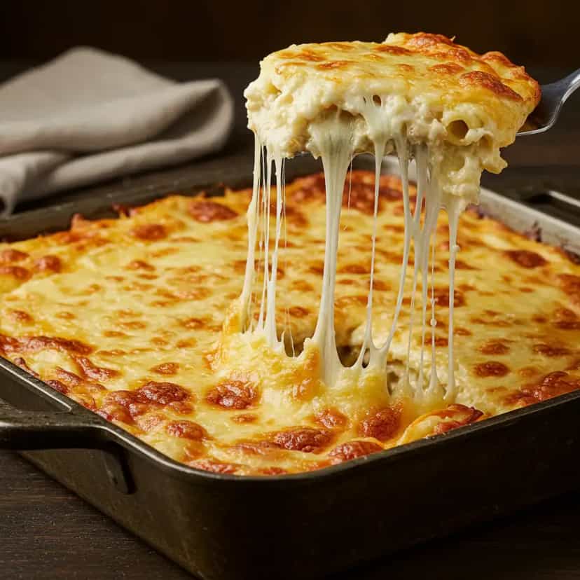 Foto deliciosa de Lasanha Quatro Queijos pronta para servir - Massas & Macarrão