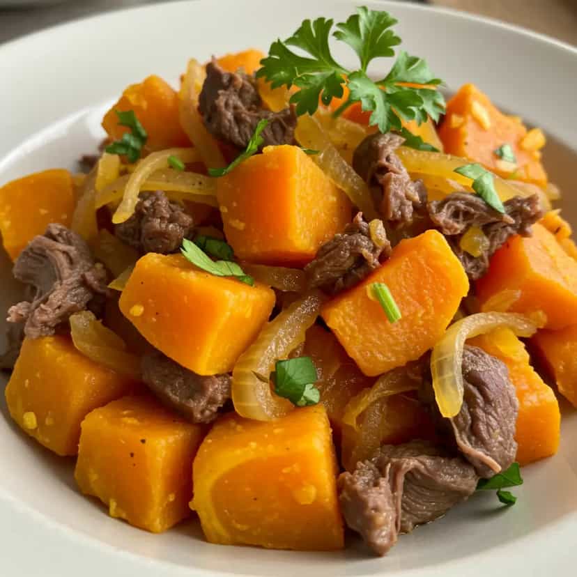 Foto deliciosa de Lascas de Carne Seca com Abóbora pronta para servir - Carnes & Frango