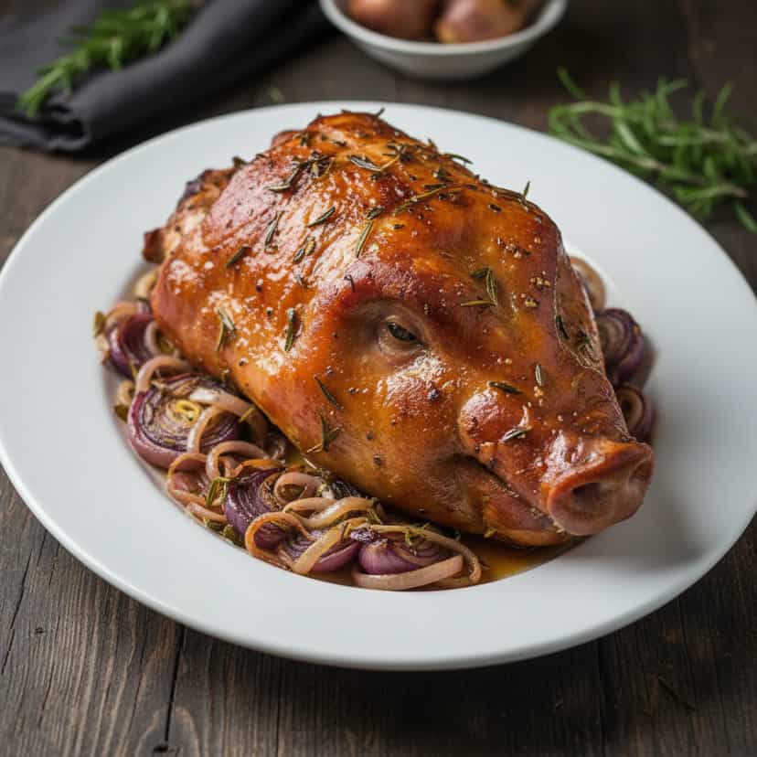 Foto deliciosa de Leitão assado com Zimbro pronta para servir - Carnes & Frango