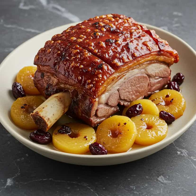Foto deliciosa de Leitoa Pururuca com Vinho Tinto pronta para servir - Carnes & Frango