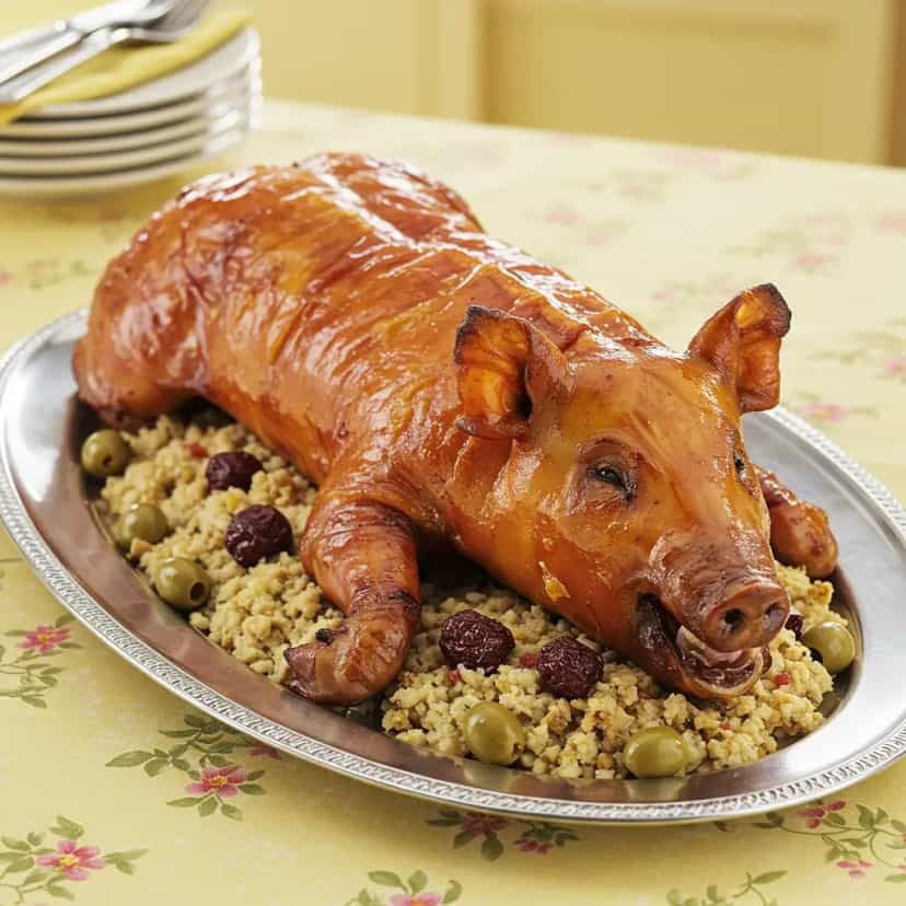Foto deliciosa de Leitoa Recheada para o Natal pronta para servir - Carnes & Frango