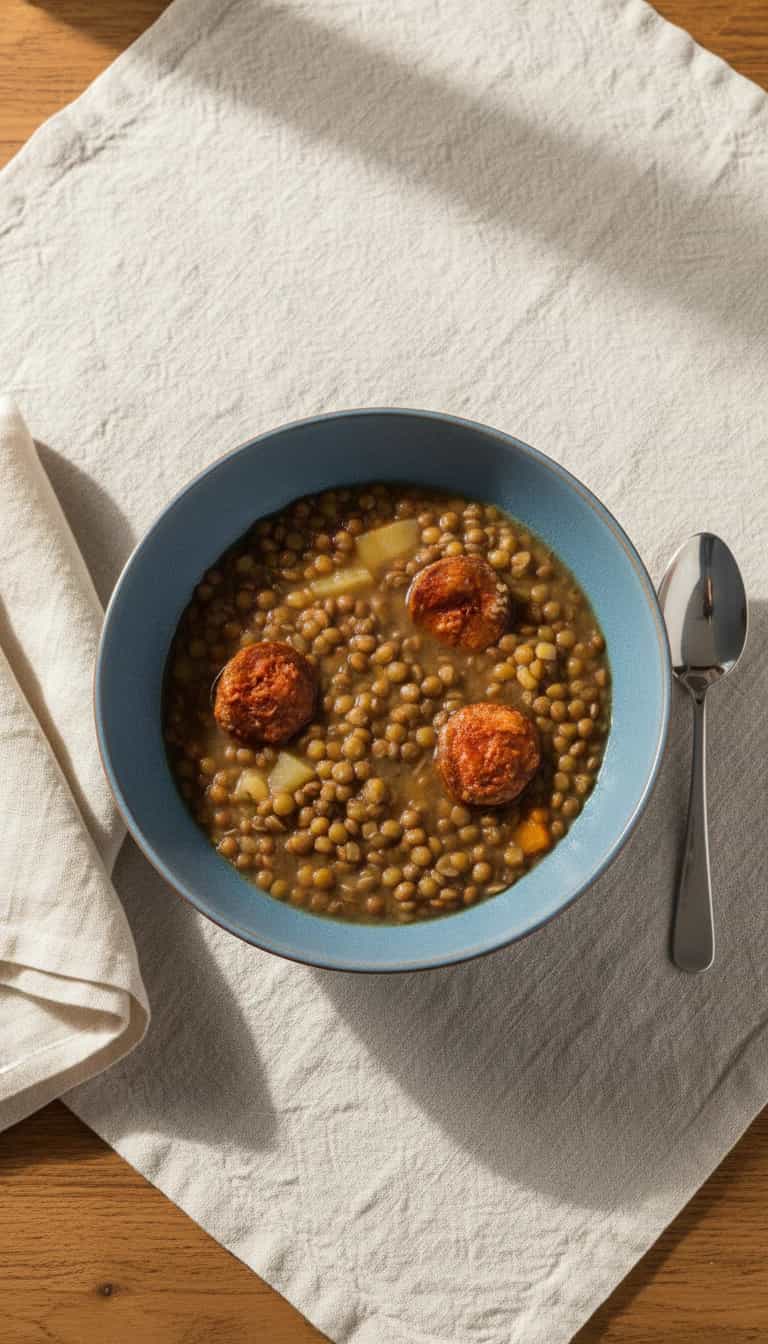 Foto deliciosa de Lentilha com Calabresa e Bacon pronta para servir - Pratos Brasileiros Icônicos
