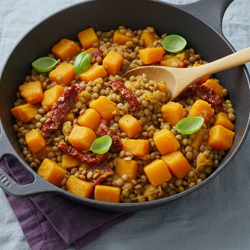 Foto deliciosa de Lentilha com Carne-Seca e Abóbora pronta para servir - Pratos Brasileiros Icônicos