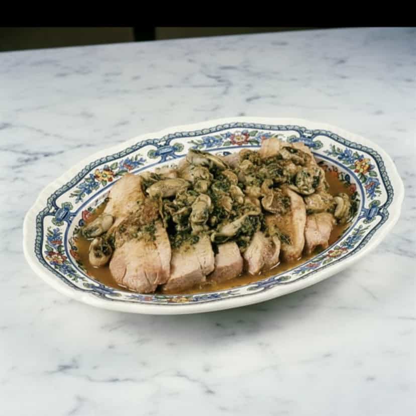 Foto deliciosa de Linguado com Mexilhões ao Limão pronta para servir - Peixes & Frutos do Mar