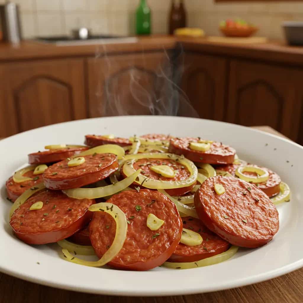 Linguiça acebolada com orégano