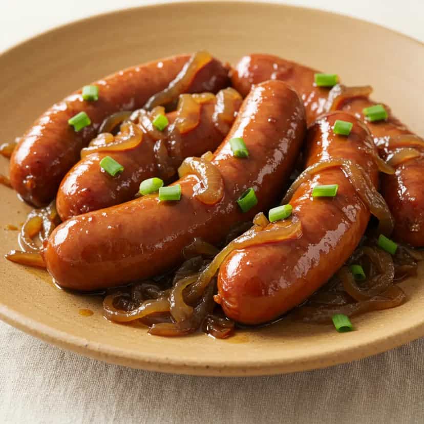Foto deliciosa de Linguiça ao Vinho Tinto com Cebola pronta para servir - Outras Receitas