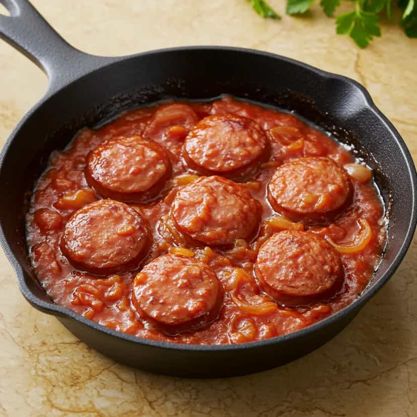 Foto deliciosa de Linguiça Toscana com Molho de Azeitona pronta para servir - Carnes & Frango