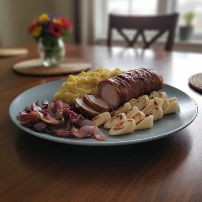 Foto deliciosa de Lombo de Porco ao Bacon com Ervas pronta para servir - Carnes & Frango
