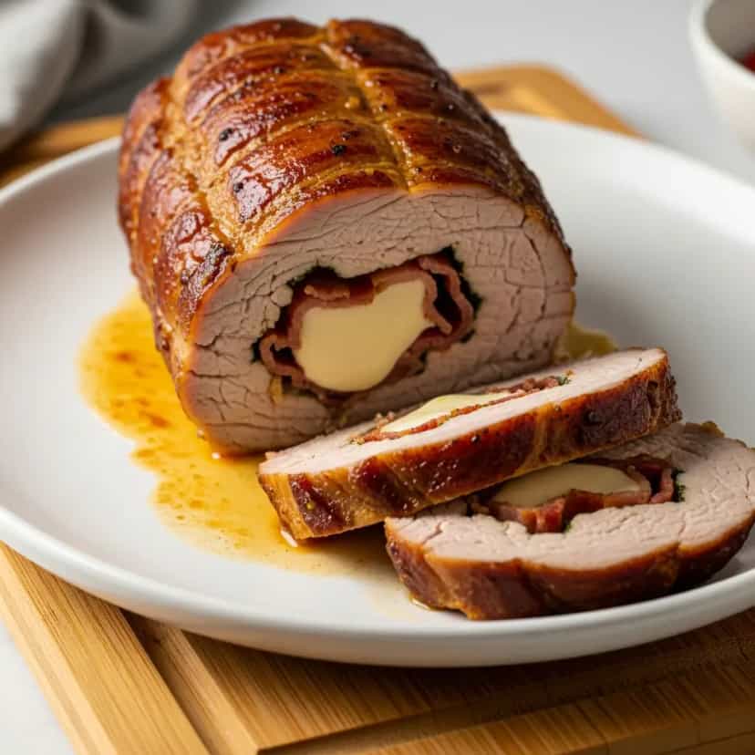 Foto deliciosa de Lombo Recheado com Bacon e Mussarela pronta para servir - Carnes & Frango
