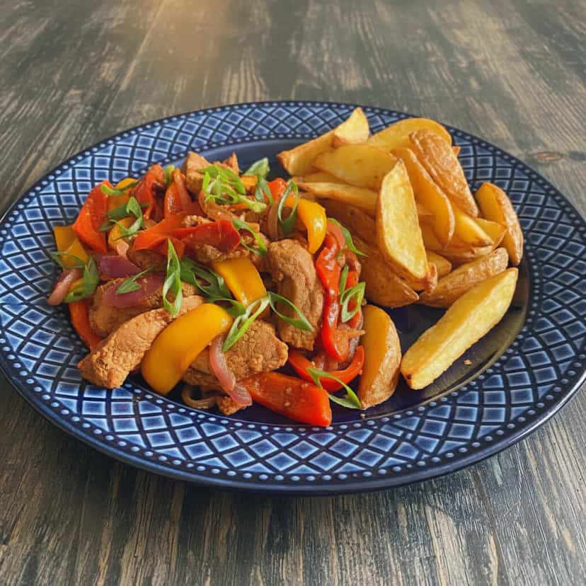 Foto deliciosa de Lomo Saltado de Mignon Suíno pronta para servir - Carnes & Frango