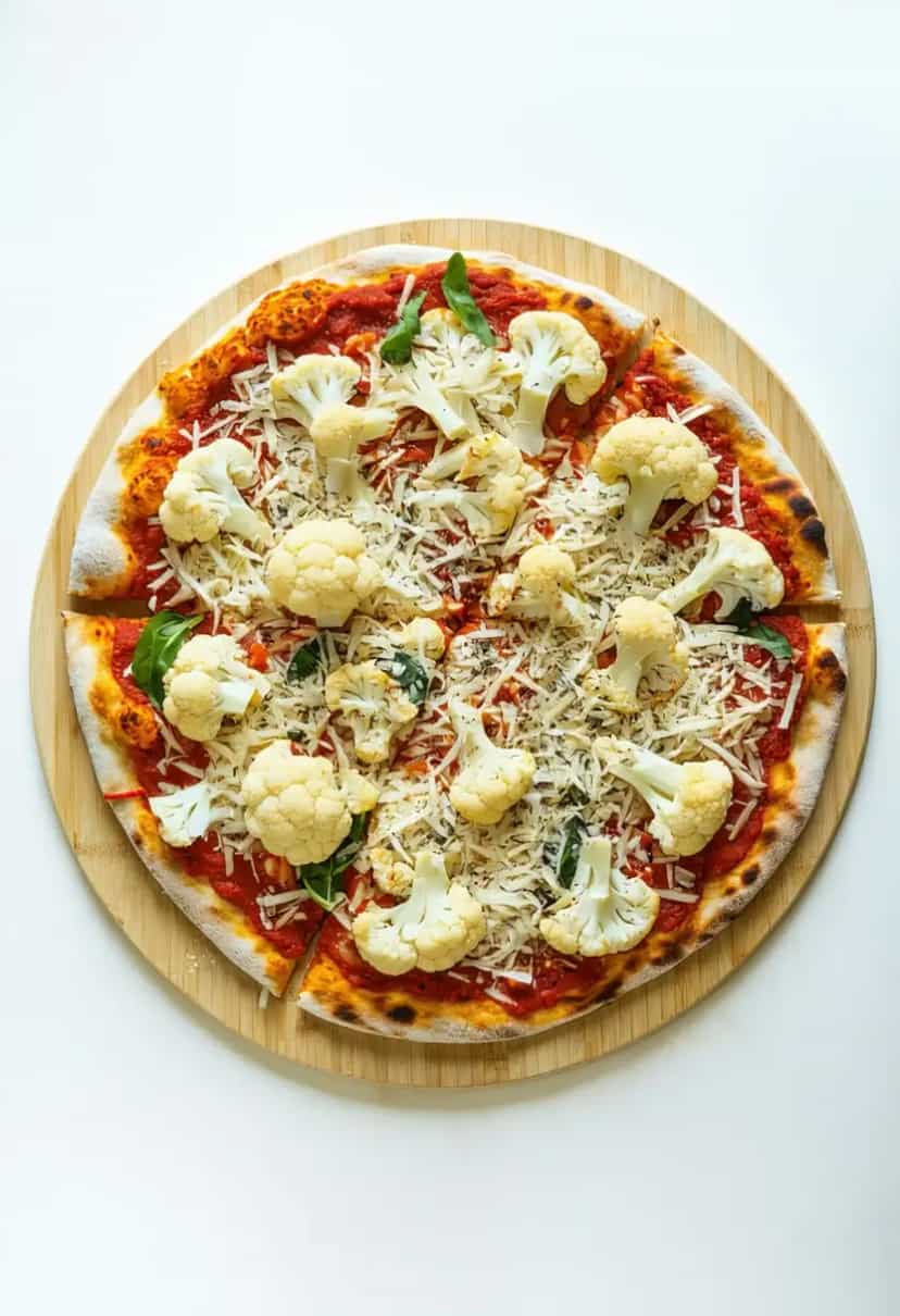 Foto deliciosa de Pizza de Caulífor Low Carb pronta para servir - Low Carb