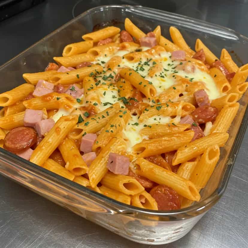 Foto deliciosa de Macarrão com Calabresa e Mussarela pronta para servir - Outras Receitas