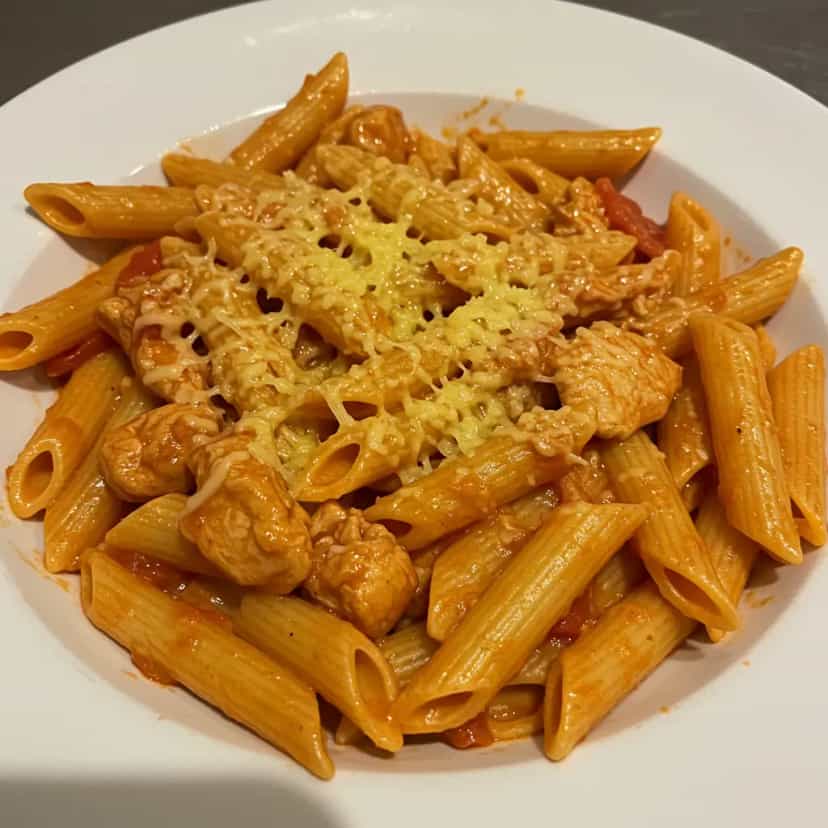 Foto deliciosa de Macarrão com Frango ao Molho de Tomate pronta para servir - Outras Receitas