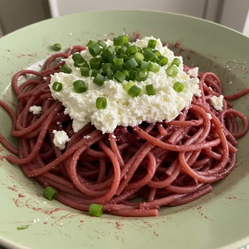 Foto deliciosa de Macarrão com Molho de Beterraba Assada pronta para servir - Massas & Macarrão