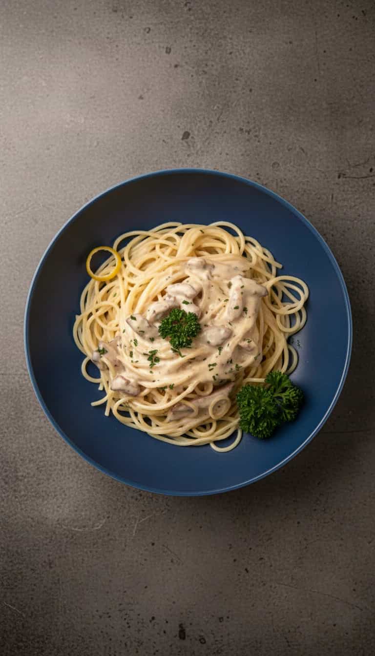 Foto deliciosa de Macarrão Cremoso com Alcatra pronta para servir - Massas & Macarrão