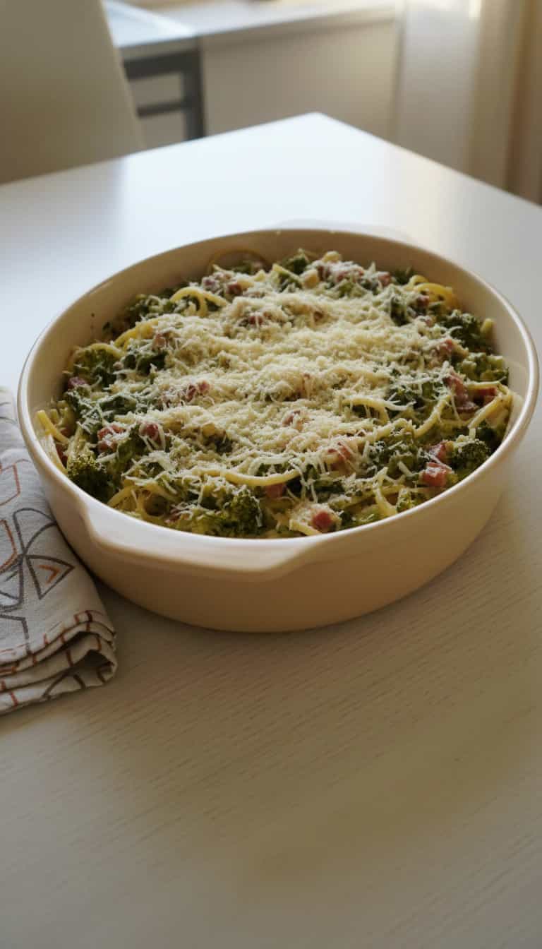 Foto deliciosa de Macarrão Cremoso com Brócolis e Bacon pronta para servir - Massas & Macarrão