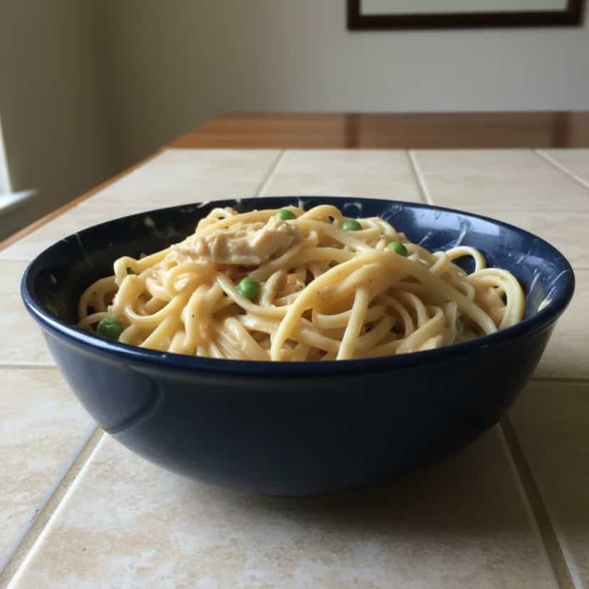 Foto deliciosa de Macarrão Cremoso com Frango e Legumes pronta para servir - Massas & Macarrão