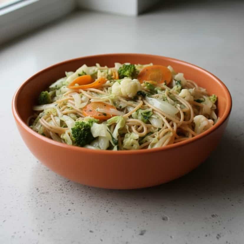 Foto deliciosa de Macarrão Integral com Legumes pronta para servir - Massas & Macarrão