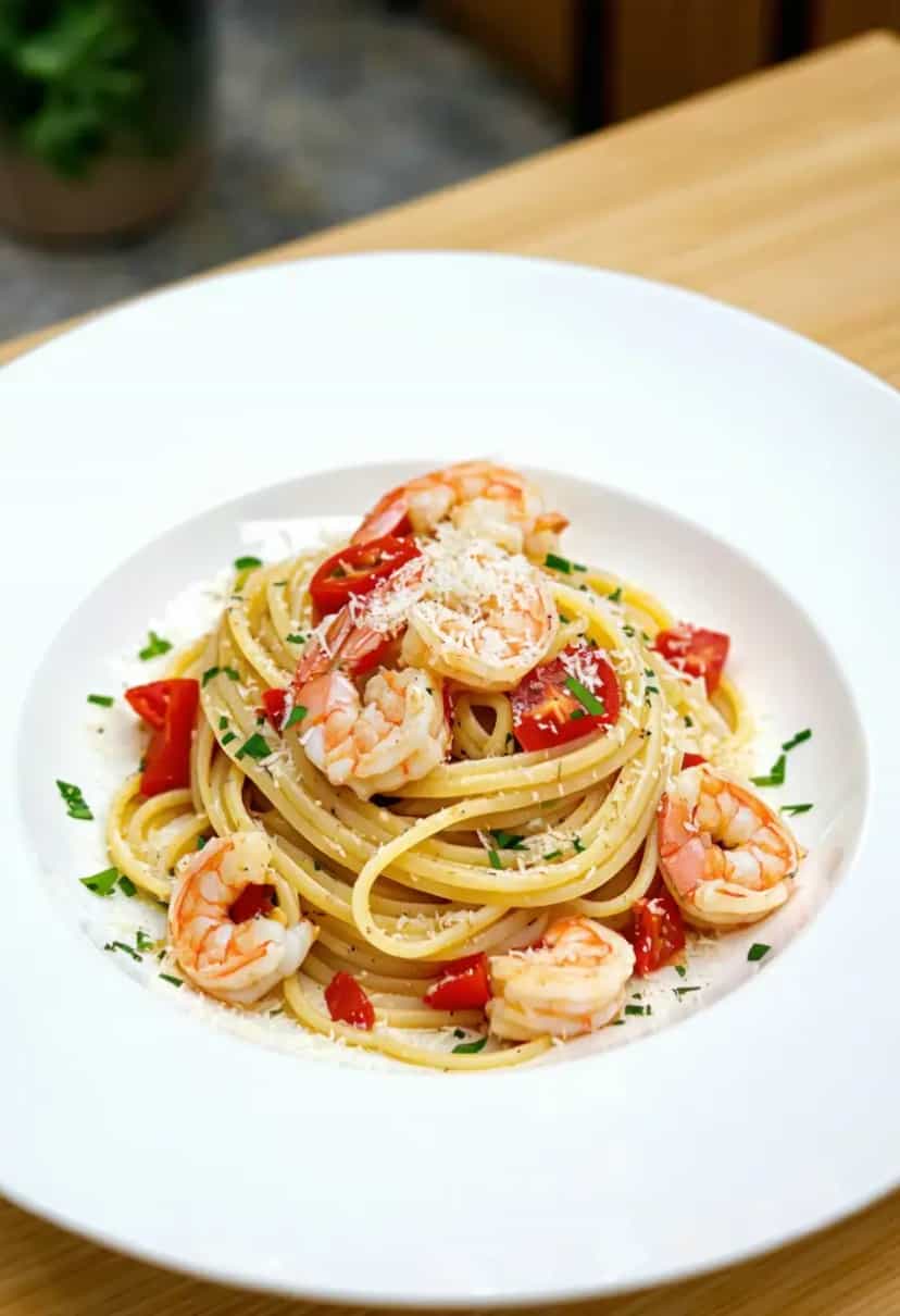 Foto deliciosa de Macarronada de Camarão Rápida pronta para servir - Outras Receitas