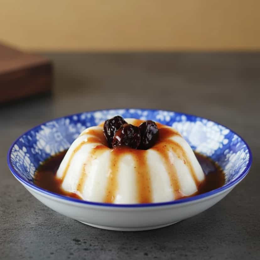 Foto deliciosa de Manjar Branco Cremoso com Ameixas pronta para servir - Pudins & Cremes