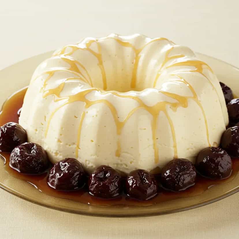 Foto deliciosa de Manjar Branco Cremoso com Ameixas pronta para servir - Pudins & Cremes