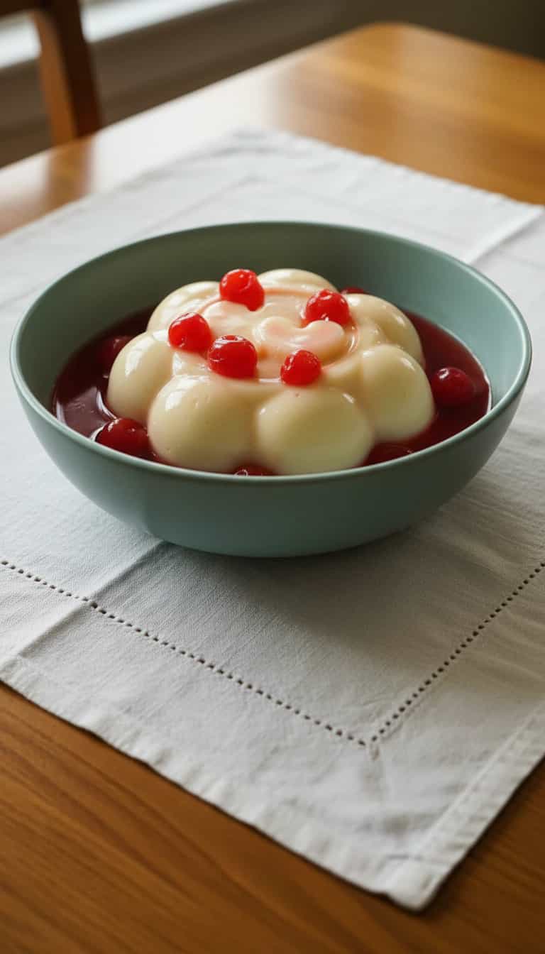 Foto deliciosa de Manjar Cremoso de Coco com Cerejas pronta para servir - Pudins & Cremes