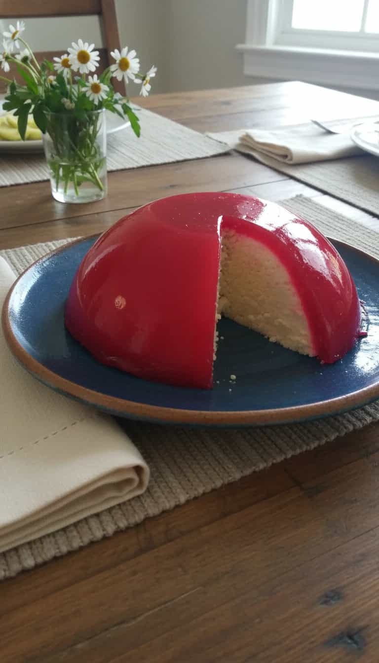 Foto deliciosa de Manjar de Coco com Calda de Groselha pronta para servir - Pudins & Cremes