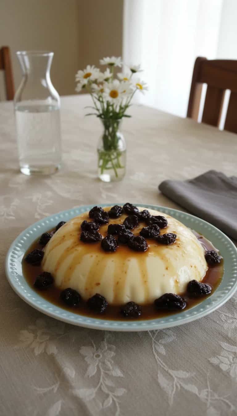 Foto deliciosa de Manjar de Coco com Calda de Morango pronta para servir - Pudins & Cremes