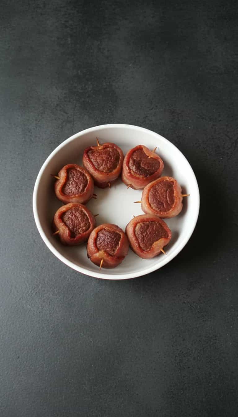 Foto deliciosa de Medalhões de Filé Mignon ao Bacon pronta para servir - Carnes & Frango