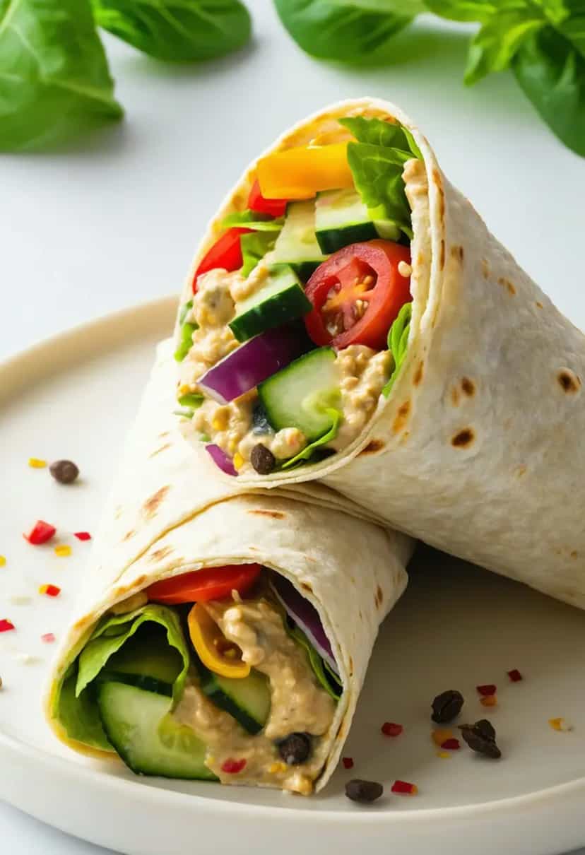 Foto deliciosa de Wrap Vegetariano Mediterrâneo pronta para servir - Snacks Naturais