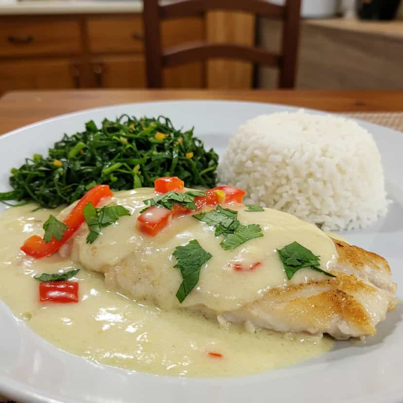 Foto deliciosa de Merluza ao leite de coco pronta para servir - Peixes & Frutos do Mar