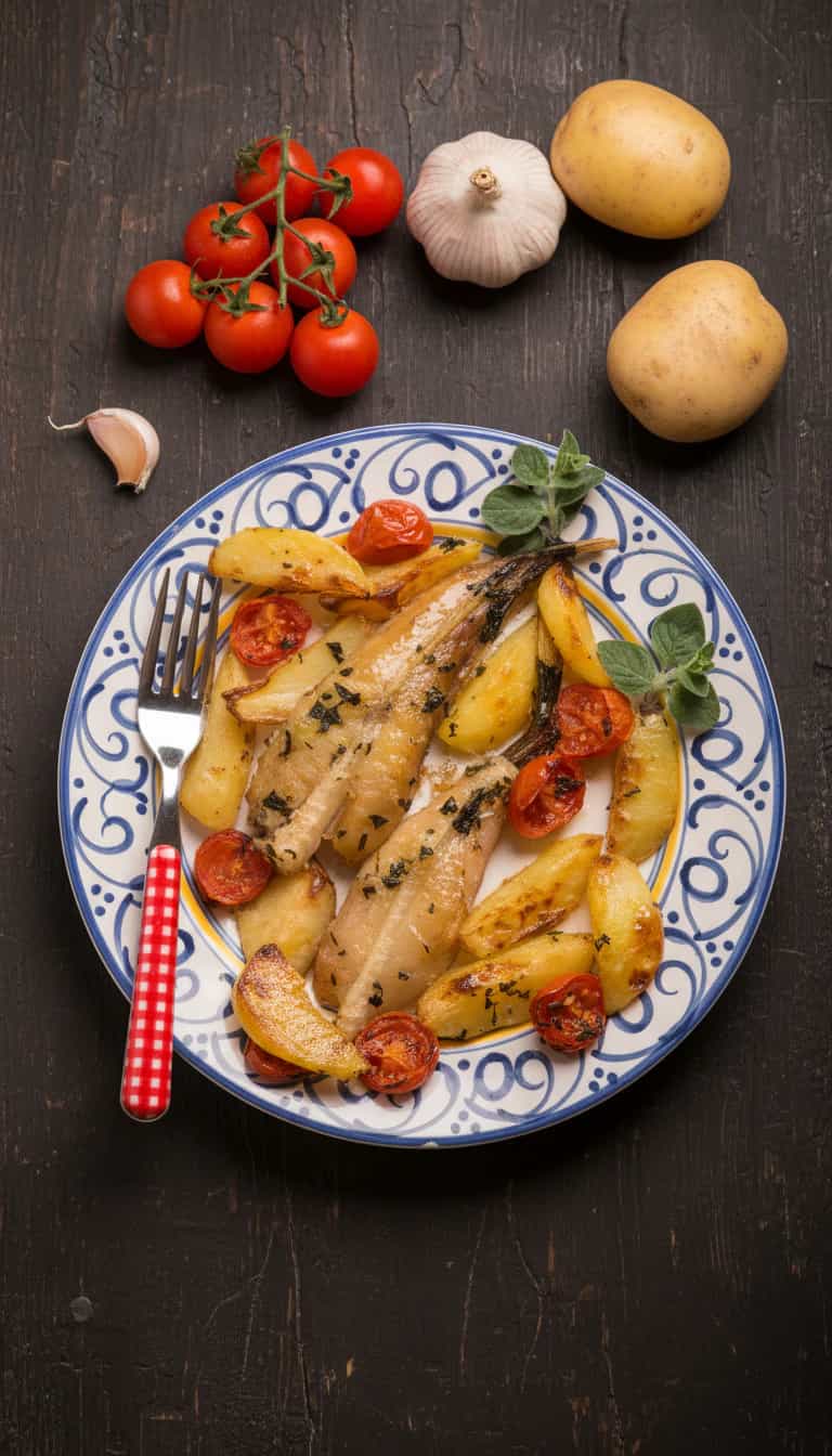 Foto deliciosa de Merluza assada com batatas ao forno pronta para servir - Outras Receitas