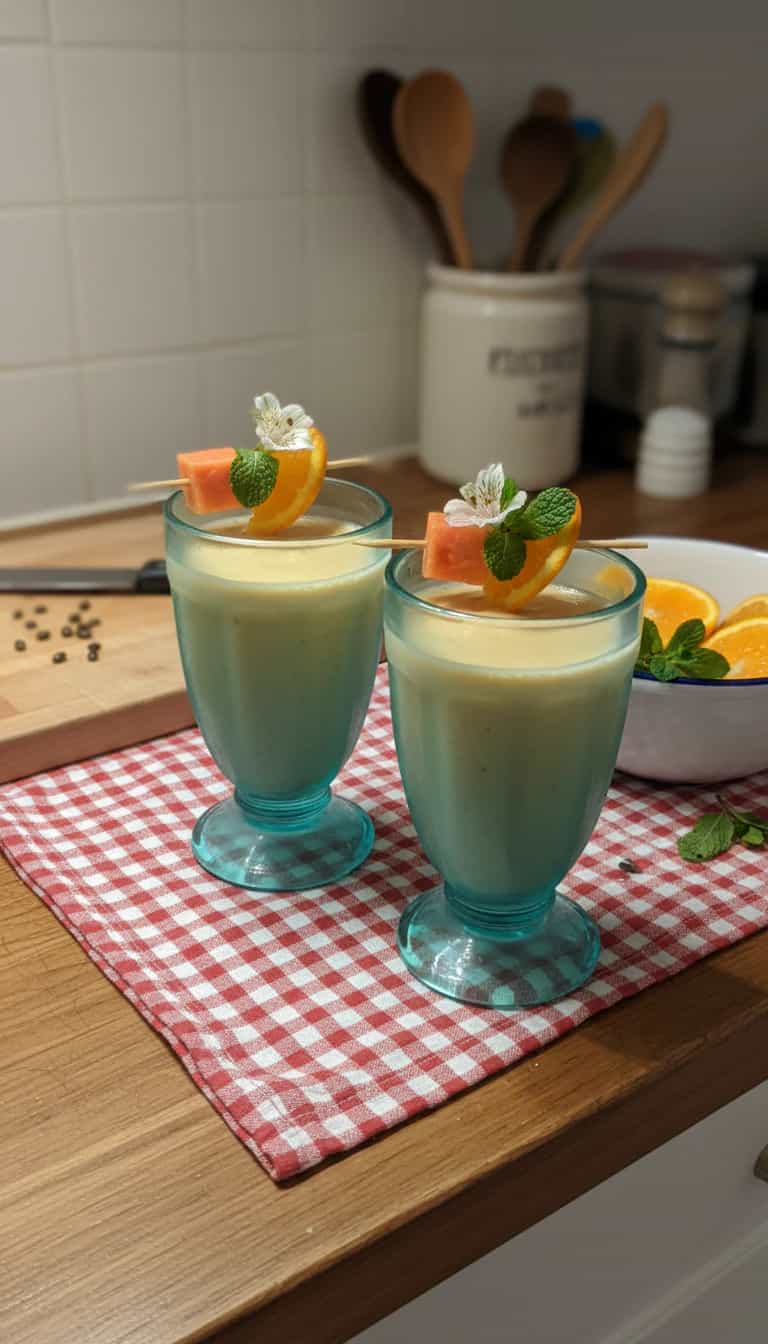 Foto deliciosa de Milk Shake Cremoso de Mamão e Maçã pronta para servir - Milkshakes