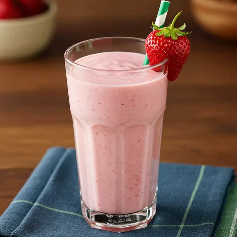 Foto deliciosa de Milk-shake Cremoso de Morango pronta para servir - Milkshakes