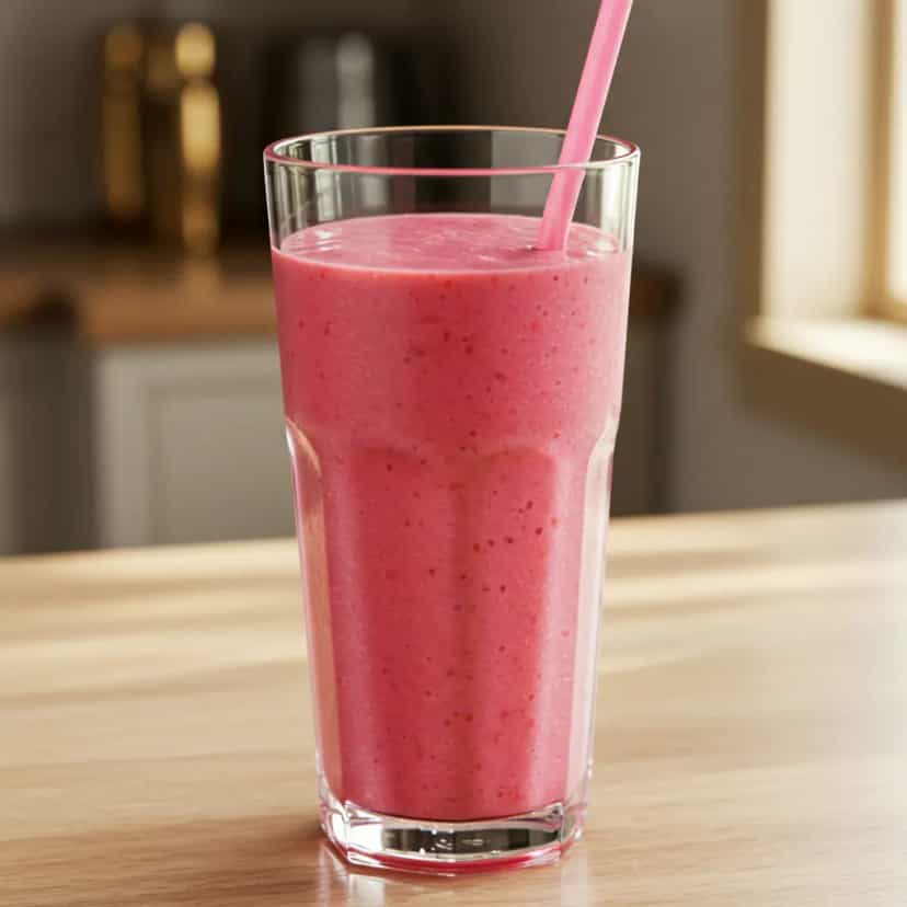 Foto deliciosa de Milkshake Cremoso de Morango pronta para servir - Milkshakes