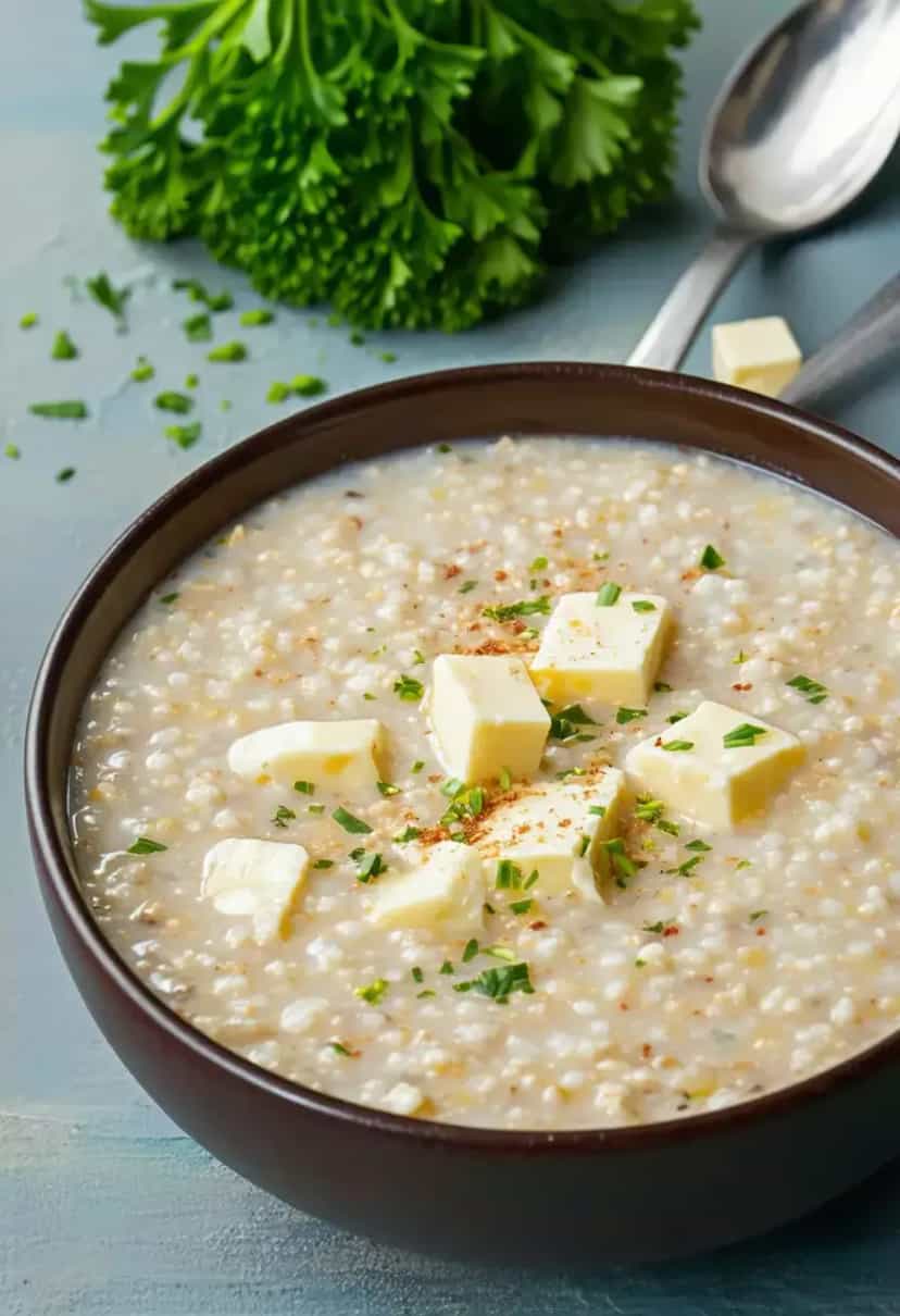 Foto deliciosa de Mingau de Aveia Salgado com Queijo pronta para servir - Aveia