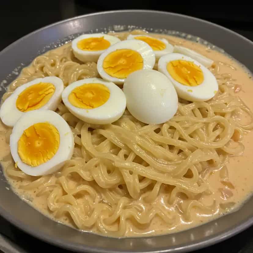 Foto deliciosa de Miojo Cremoso com Requeijão pronta para servir - No Micro-ondas