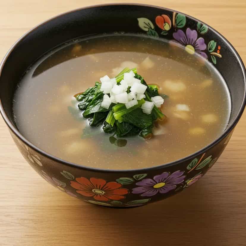 Foto deliciosa de Missoshiro de Acelga e Tofu pronta para servir - Sopas & Caldos