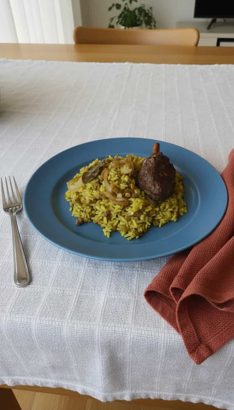 Foto deliciosa de Mjadra com Kafta pronta para servir - Carnes & Frango