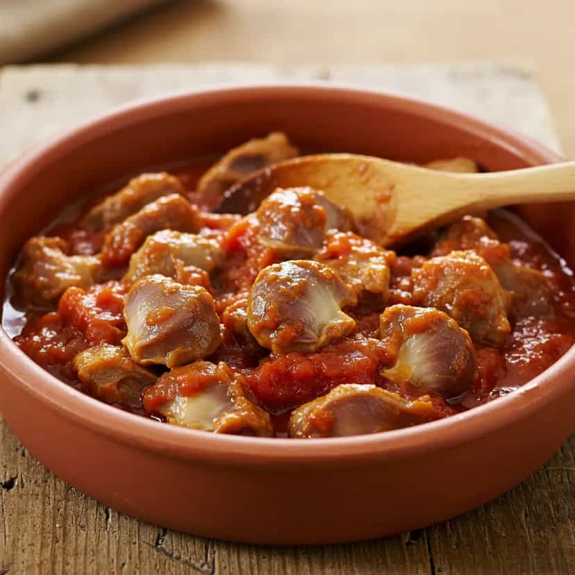 Foto deliciosa de Moela de Frango ao Molho de Tomate pronta para servir - Carnes & Frango