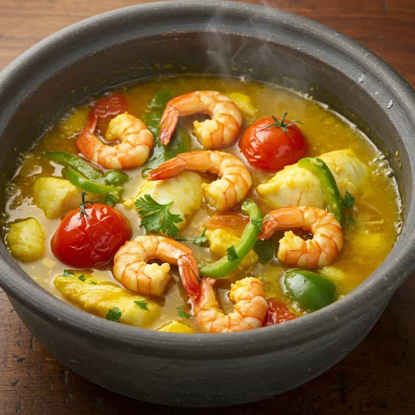 Foto deliciosa de Moqueca Capixaba de Robalo pronta para servir - Peixes & Frutos do Mar