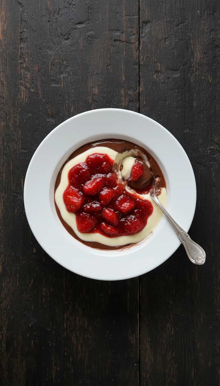 Foto deliciosa de Mousse Bicolor de Morango e Chocolate pronta para servir - Pudins & Cremes